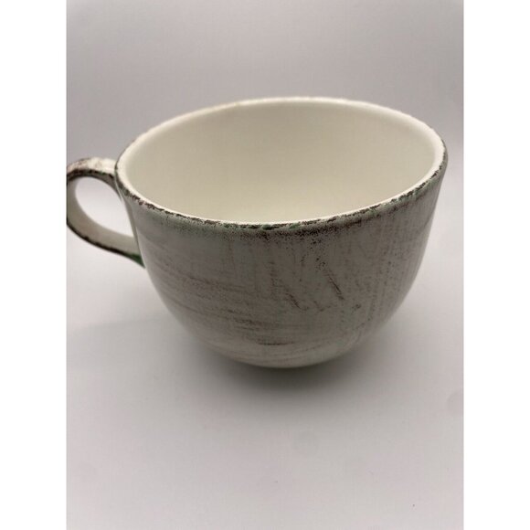 De Silva Italian Terracotta Four Mugs Cream Brown Green Feathering Made in Italy - Picture 3 of 5